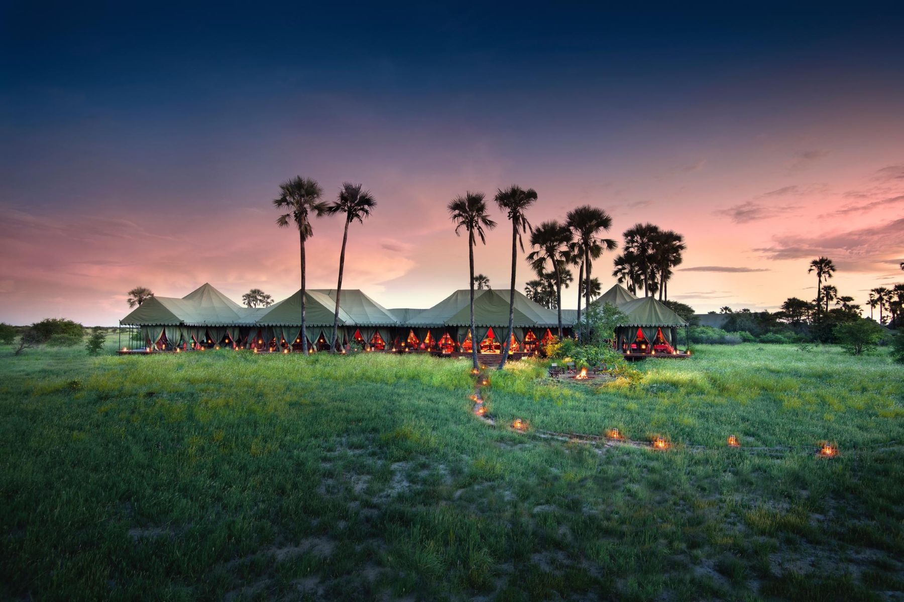 Jack's Camp vintage green-canvas tent on the Makgadikgadi Pans