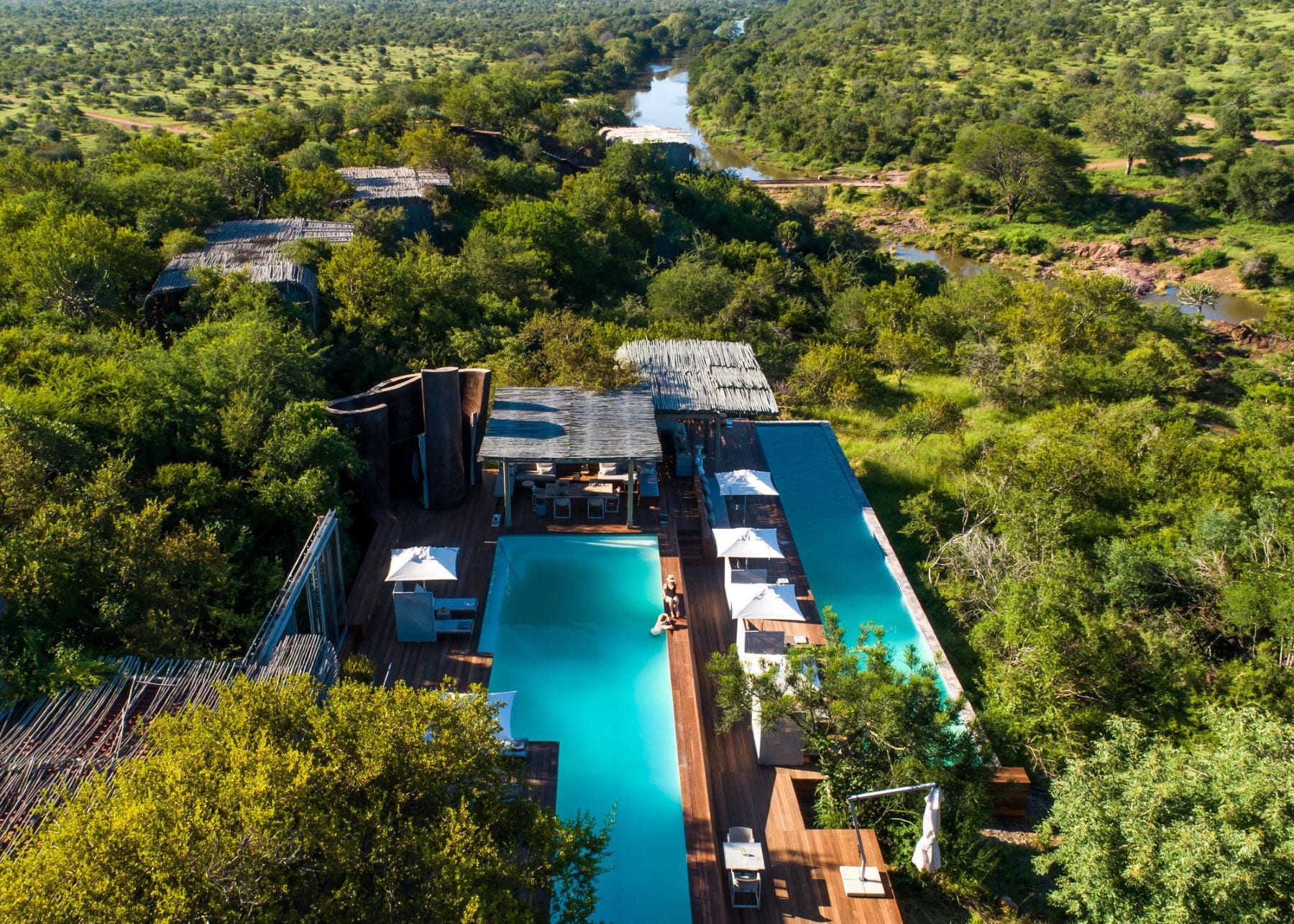 Singita Lebombo glass suite over the N'wanetsi gorge, Kruger